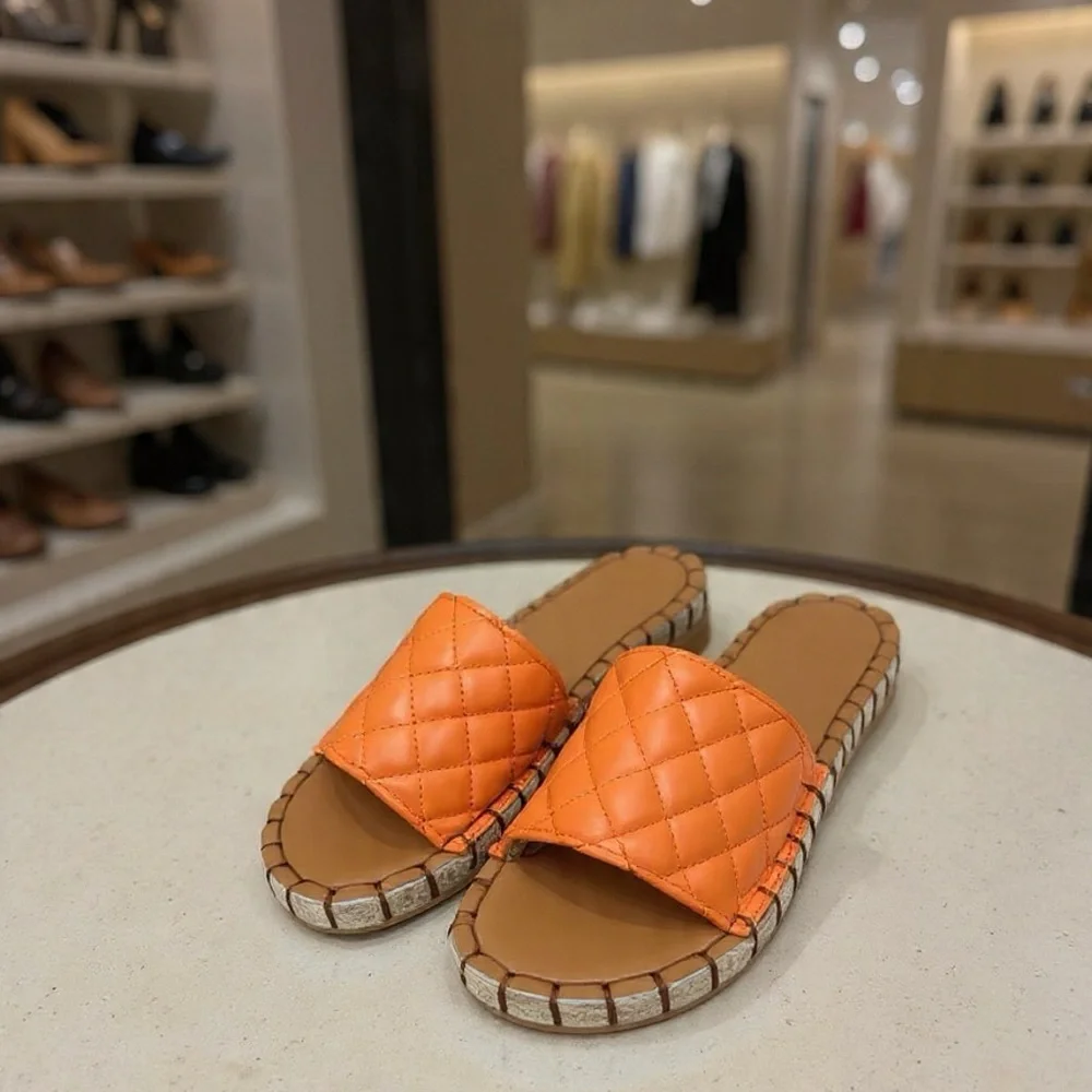 Quilted Slide Sandals in Orange - Women